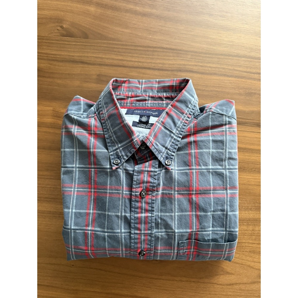 Vintage Fit Tommy Hilfiger Plaid Long Sleeve Shirt – Size L -Excellent Condition